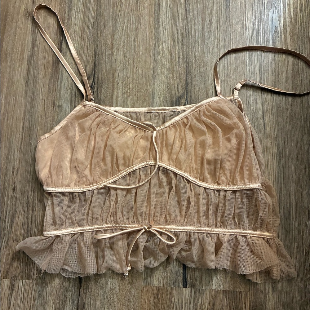 Sheer Ruffle Cami Top in Nude Pink